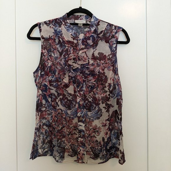 NWT Floral Ruffled Sleeveless Button-down Blouse - Picture 1 of 11